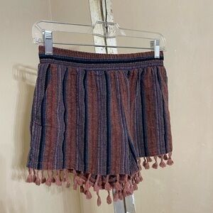 MUR MUR LINEN BLEND STRIPED / TASSELED ELASTIC WAIST SHORTS SZ MEDIUM